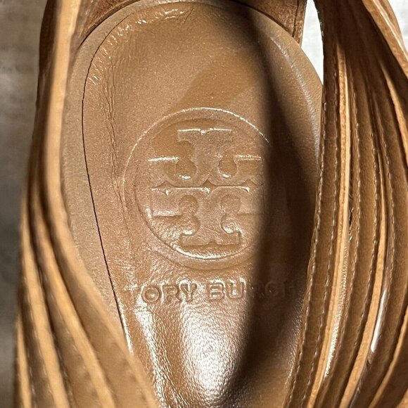 Tory Burch Liv Cage Gladiator Shoes Brown Leather Zipper Heels Open‎ Toe Size 8 - Picture 3 of 10